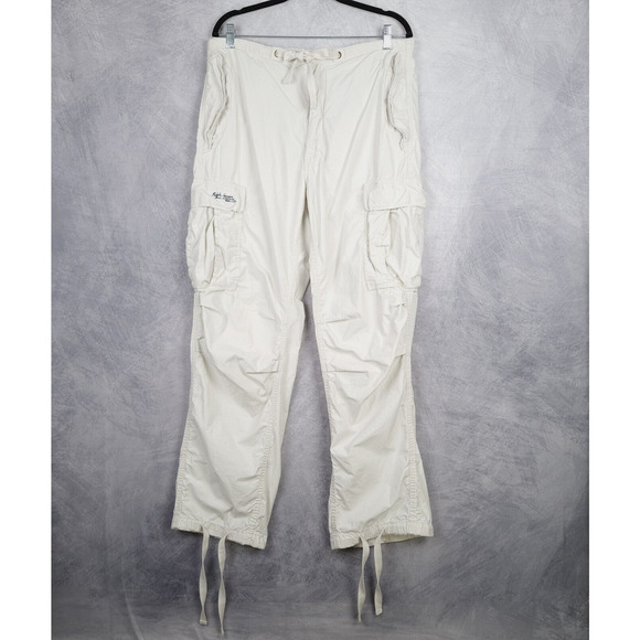 Ralph Lauren Cargo Pants Mens 33 White Drawstring Paratrooper Utility Baggy - Picture 1 of 16